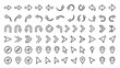 © MSTSHAHNAJ - Minimalist Vector Set of Arrow and Direction Pointer Line Icons. Collection of Navigation Symbols, Map Pins, Cursors, and Chevrons for Web Design and UI/UX Interface on a Clean White Background.
