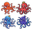 © SL Creations - Vector Friendly Octopus Mascot Set with Colorful Tentacles and Royal Crowns