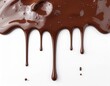 © Annita Rizqi - Close-up of rich, dark brown chocolate sauce dripping and splashing on a clean white background with a smooth, glossy texture.