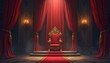 © Maryna - Empty throne room with golden chair and red velvet curtains. Candles light up grand interior. Majestic power and luxury ambience, royalty and history.