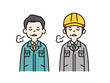 © SAKUTA - ため息をつく作業着の社長・従業員とヘルメットを被った現場作業員のベクターイラスト素材セット