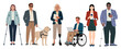 © Creative_Juice_Art - Set of diverse business people with visible disabilities, mobility aids, and assistive devices, shown together in a modern inclusive style. Flat vector illustration isolated on transparent background