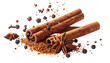 © Blen - Close-up of cinnamon sticks, star anise, peppercorns, and spice powder on a black background