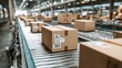 © Olena - Industrial packaging scene: cardboard shipping boxes on a rolling belt in a clean facility
