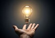 © R.Fauzi - A hand holding a glowing light bulb in mid-air, symbolizing idea generation and innovation from a unique perspective