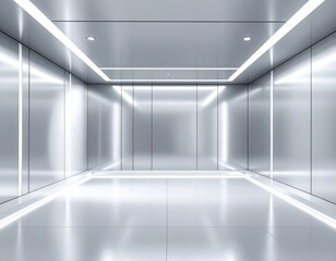  Abstract Futuristic Interior with Shiny Metal Walls and Bright White Lighting