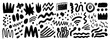 © Azke - Collection d'éléments graphiques abstraits noirs et blancs, formes organiques et géométriques, fond transparent.