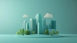 3d render of modern cityscape with trees, clouds and skyscrapers