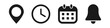 © Oleg - Bell, location, time, calendar and notification icons set. Flat simple illustrations of bell, pin, date and clock.