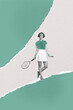 © deagreez - Trend composite sketch template 3D photo collage of fitness hobby care sport young lady play tennis dynamic athlete determination practice