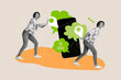 © deagreez - 3D collage design composite trend sketch of two young lady twins walk carry smartphone text bubble dialog box message location point