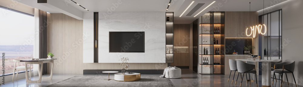 Стоковая иллюстрация «3d render of luxury apartment living room ...