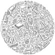 © balabolka - Sketchy vector set of podcasting cartoon doodle objects, symbols and items. Round composition