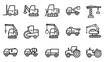 © KR Studio - 15 Construction machinery, editable icons set. Vector illustration in modern line style of heavy vehicles: Excavator, Crane, Bulldozer, and more. Vector icon
