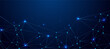 © AlAhsan - Abstract digital network background with glowing connected nodes and bright lines on a dark blue gradient illustrating data communication, technology flow, and futuristic connectivity.