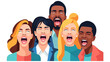 © Andy - Diverse Crowd Screaming and Shouting Aloud. Vector Illustration of Excited or Stressed Multiethnic Group Yelling Together with Open Mouths on White.