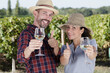 © auremar - young couple of wine-growers showing thumbs up