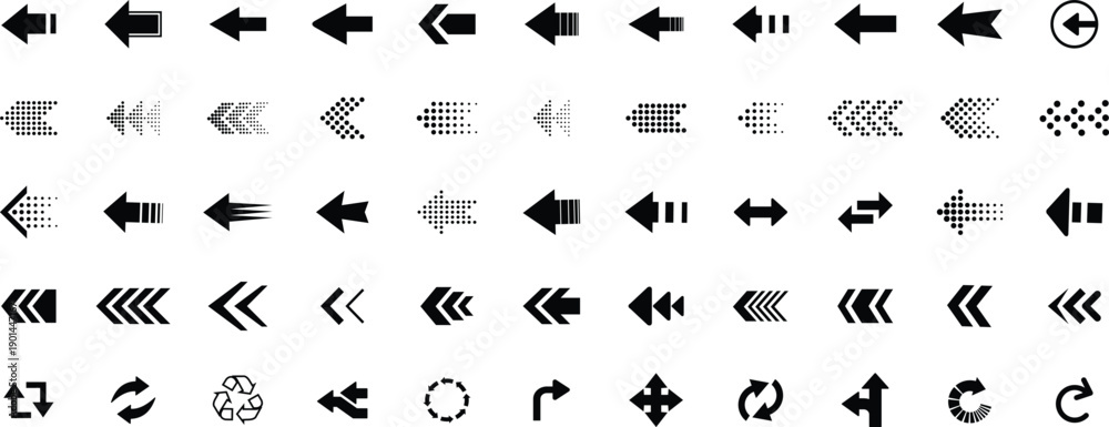  Arrow icon set. Arrow. Cursor. Black vector arrows icons. Collection different arrows sign. Black direction pointer. Vector illustration