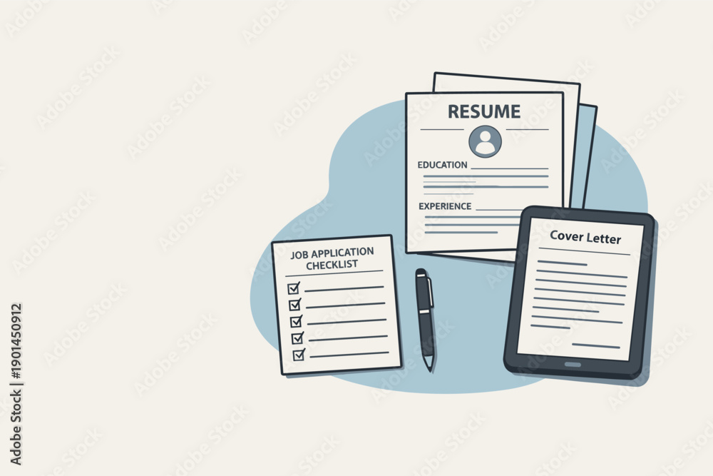 Clean job application toolkit concept viewed from above with generic ...
