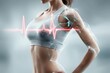 © Ben - Female athlete torso with digital heartbeat and muscle visualization representing fitness health monitoring, athletic performance tracking, wellness technology and modern sports medicine concept