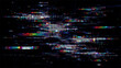 © Shells - Abstract digital glitch effect on a black background. Distorted data screen texture for futuristic design. Cyber error technology concept.