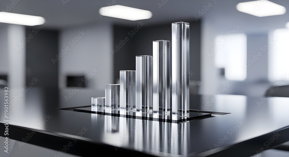 Abstract Glass Growth Chart with Rising Bars on a Reflective Surface in ...