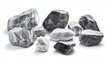 © Sinechana - Studio lighting highlighting collection of authentic talcum-chlorite sauna stones, pure white isolation background, pyramid arrangement showing varied shapes and sizes, high-resolution capture of