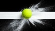 © suardi - A close up of a tennis ball exploding with white powder on a black and white background, capturing the motion and impact of the game