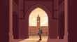 © iskadaryati - A young person stands contemplatively in a classic archway, observing a grand collegiate building with a towering clock against a warm, inviting sky.