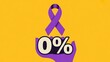 © millennium - Purple awareness ribbon with zero percent symbol on yellow background concept