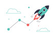 © Gerald I. Mastin - A colorful vector graphic of a rocket ship soaring upwards with a line graph and clouds in the background
