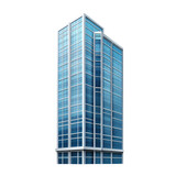 Perspective View Of Tall Office Building With Blue Glass Facade Against Transparent Background