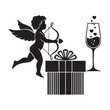 © Laila - Cupid with bow and arrow, gift box and champagne glass with hearts, valentine day concept