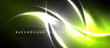 © antishock - Abstract neon lines create dynamic flow. Bright green, white hues contrast dark background. Modern design element.