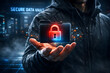 © emwe studio - Hacker holding locked digital folder in dark interface, symbolizing secure data vault, cyber defense, and information protection