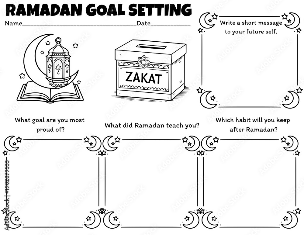 Illustrazione stock di Ramadan goal setting writing prompt worksheet ...