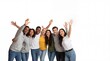 © Artem Zatsepilin - diverse group of happy young friends waving hands. african, asian, caucasian and mulatto people in casual clothes on white background. friendship and unity concept. website header, copyspace.