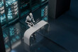 © Rendara Studio - 3D robot interacting with data screen in server lab