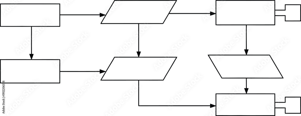 Multiple Routes Flowchart Stock-Vektorgrafik „Flowchart Diagram with interconnected shapes ...
