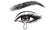 © Mostafizur - A black and white illustration of a crying eye with a teardrop falling from the corner, long eyelashes and a thick eyebrow on a Transparent Background.