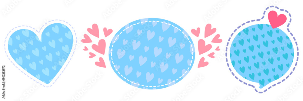 Vector de Stock Blue Valentines day speech bubble set with hearts ...