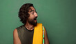 © kues1 - young adult bearded man with a towel. fitness concept