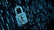 © Neni - Digital padlock overlaid on a blue binary code background, symbolizing data protection and online security. Abstract and modern