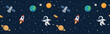 © Alex_Zakharov - Cartoon Outer Space with Astronaut, Rocket and Planets Seamless Horizontal Banner
