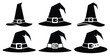 © Bhabas - Set of halloween witch hat with buckle silhouettes black icon Vector illustration and isolated on white background.