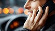 © Наталья Добровольска - Person in car holding phone to ear, steering wheel and blurred background visible