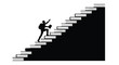 © Afsana - Silhouette of a Person with a Backpack Climbing a Steep Staircase of Books for Student Success Concept.