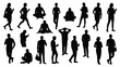 © Sonkear - Collection of diverse people silhouettes in various poses and activities on white background
