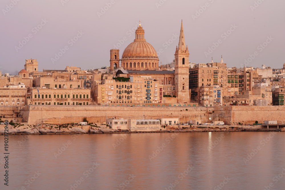 Malta Valletta Skyline With Basilica Of Our Lady Of Mount Carmel Dome Malta Valletta Skyline With Basilica Of Our Lady Of Mount Carmel Dome