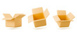 © elohimchik - 3D cardboard box icon set. Render delivery cargo box. 3d realistic vector